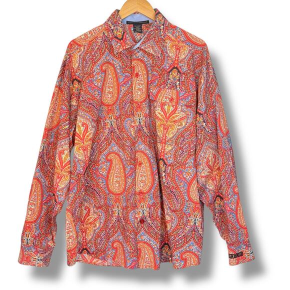 Vtg Le Jean de Marithe + Francois Girbaud Orange Paisley Button Up Shirt Size XL - Picture 1 of 9